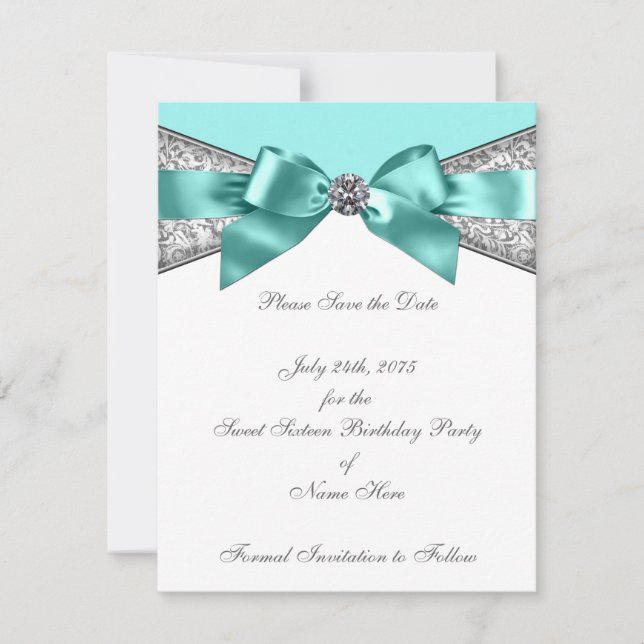 Save The Date Diamants blancs Bleu Turquoise Enregistrer la date (Devant)