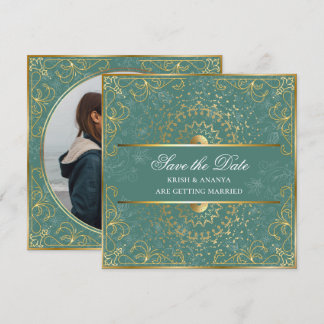 Save the Date, die Grün- und Goldhochzeit dazzling Einladung