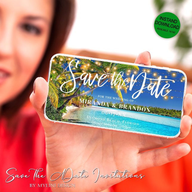Save The Date Digital Tropical Beach Enregistrer la date Invitat (Créateur téléchargé)