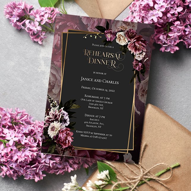 Save The Date Dîner de répétition florale sombre et humide Invit (Créateur téléchargé)