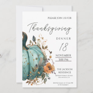 Save The Date Dîner de Thanksgiving Rustique Citrouille bleu Inv