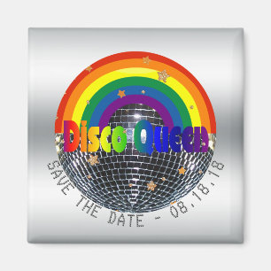 Save the Date Disco-Königin-Retro Regenbogen-Part Magnet
