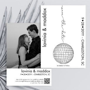 Save The Date Disco moderne noir et blanc Photo QR Code Mariage