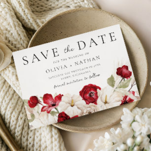Save The Date Divine Bloom : Fleurs blanches et rouges de mariag