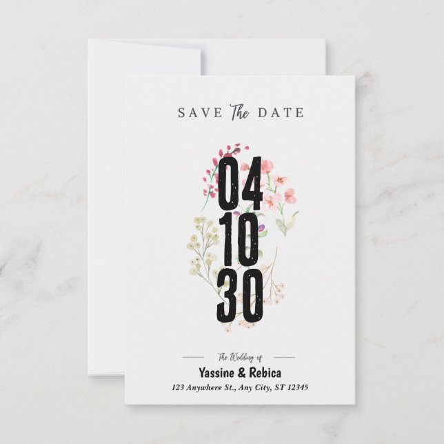 Save The Date Document A4 de sauvegarde de date floral gris (Devant)
