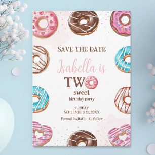 Save The Date Donut Two Sweet Girl Sprinkings 2e anniversaire