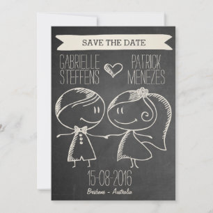 Save The Date Doodle Couple sur Blackboard Enregistrer la date