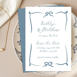 Save The Date Doodle en ruban à main Dusty Blue Mariage moderne