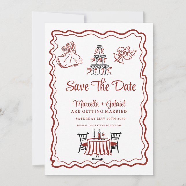 Save The Date Doodles Dessinés À La Main Mariage Italien Enregis (Devant)