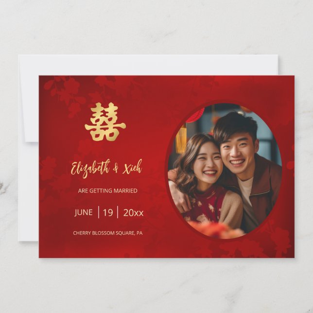 Save The Date Double bonheur du Mariage chinois (Devant)