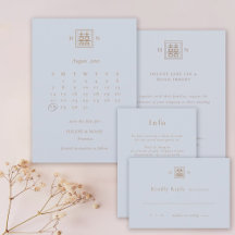 Double Bonheur Dusty Blue & Gold Mariage chinois