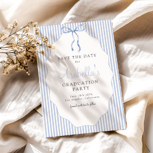 Save The Date Douce Diplômé Bleu à Rayures Fines avec un Nœud
