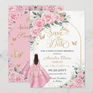 Save The Date Douze ans sucrés Quinceanera Roses roses florales 