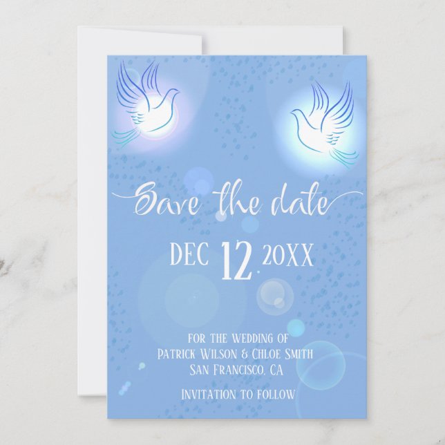 Save The Date Doves Mariage éclairage bleu (Devant)