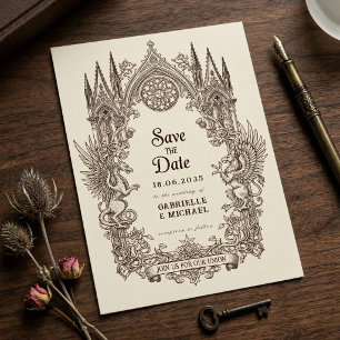 Save The Date Dragon gothique médiéval griffon papier ancien