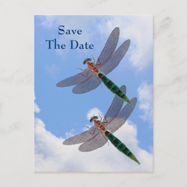 Save the Date Dragonflies Blue Sky Nature Postcard Ankündigungspostkarte (Vorderseite)