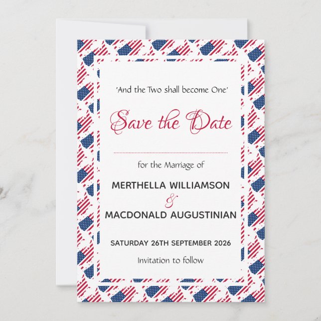 Save The Date Drapeau américain MARIAGE PATRIOTIQUE Personnalisé (Devant)