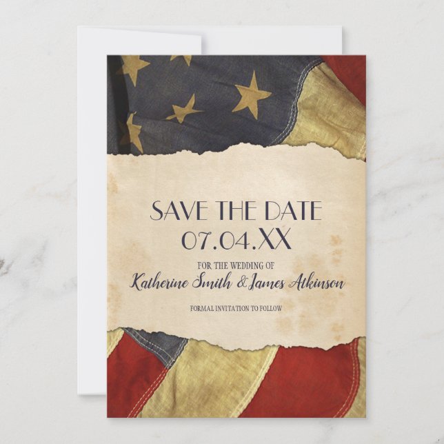 Save The Date Drapeau du Mariage militaire patriotique Old USA (Devant)