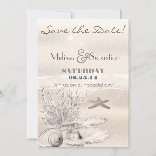 Save The Date Dream Shore Beach Sepia Mariage Sauvez la date (Devant)