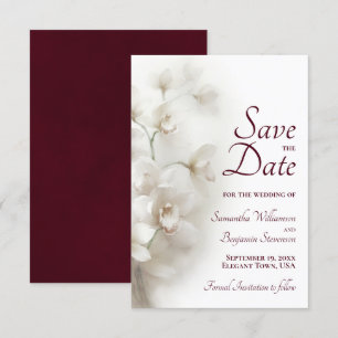 Save The Date Dreamy White Orchids Burgundy Text Mariage