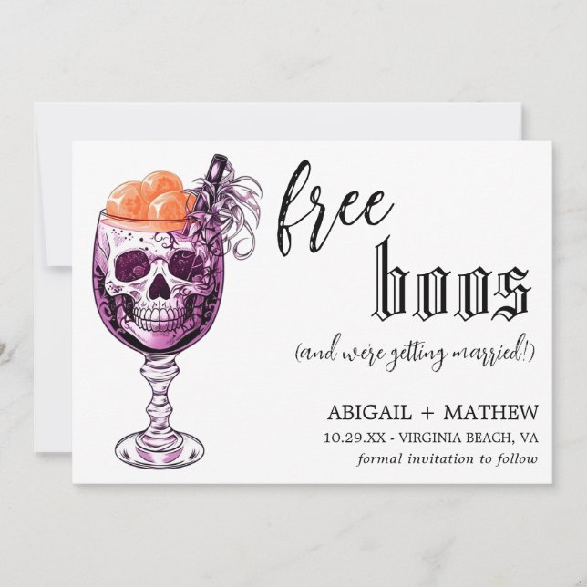 Save The Date Drôle Boire Livres gratuits Photo Halloween Mariag (Devant)
