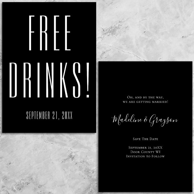Save The Date Drôle Boissons Libres Mariage Noir Enregistrer La  (Créateur téléchargé)