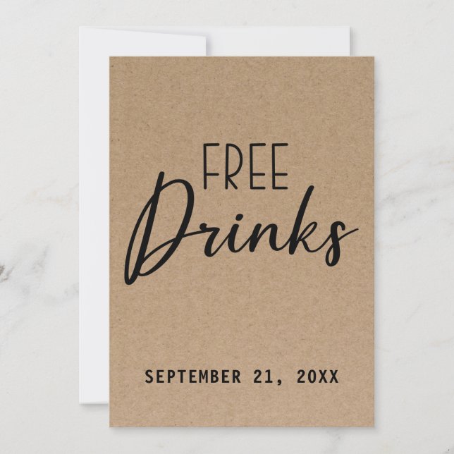 Save The Date Drôle Boissons Libres Papier Kraft Enregistrer La  (Devant)
