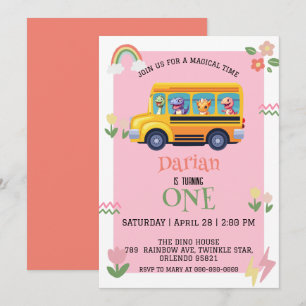 Save The Date Drôle dinosaure Retour À L'École Bus filles Annive