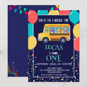 Save The Date Drôle dinosaure Retour à l'école Bus garçon Annive