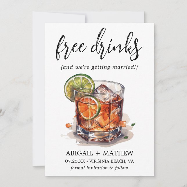 Save The Date Drôle Lime Whiskey Cocktails Boire Photo Mariage (Devant)