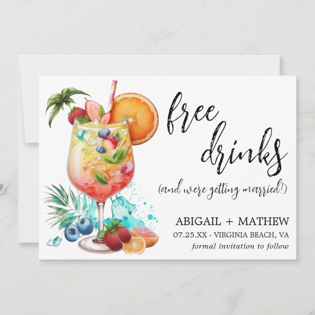 Save The Date Drôle Tropical Drink Cocktail Tendance Mariage pho (Devant)