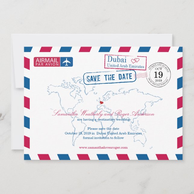Save The Date Dubai United Arab Emirates Airmail Enregistrer La  (Devant)