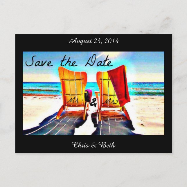 Save the Date Duo Stühle Ankündigungspostkarte (Vorderseite)