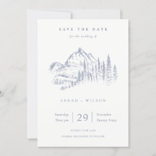 Save The Date Dusky Blue Grey Kraft Rustique Pine Mountain Croqu