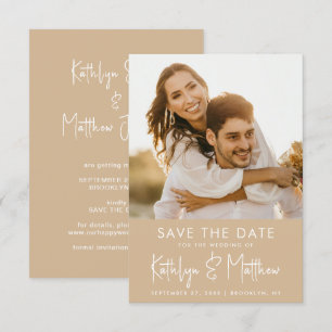 Save The Date Dusty Beige Fun Script moderne Photo Mariage