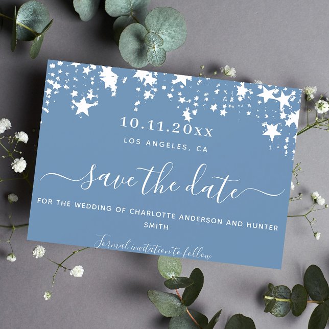 Save The Date Dusty bleu blanc étoiles mariage enregistrer la da (Créateur téléchargé)