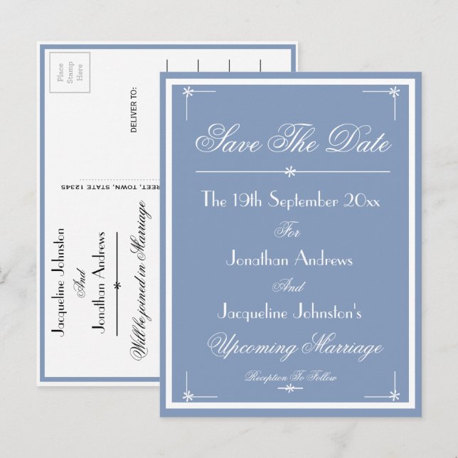 Save the Date Dusty Blue Announction Postcard Einladungspostkarte (Vorne/Hinten)