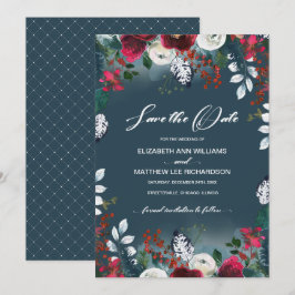 Save The Date. Dusty Blue | Burgundy Bloom Wedding Einladung
