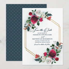 Save The Date. Dusty Blue | Burgundy Bloom Wedding Einladung