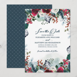 Save The Date. Dusty Blue | Burgundy Bloom Wedding Einladung