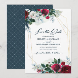 Save The Date. Dusty Blue | Burgundy Bloom Wedding Einladung