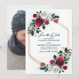 Save The Date. Dusty Blue | Burgundy Wedding Foto Einladung