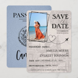 Save The Date Dusty Blue Cancun Passeport Enregistrer La Date