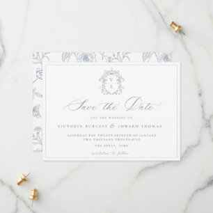 Save The Date Dusty Blue Crest Monogram Mariage QR Code