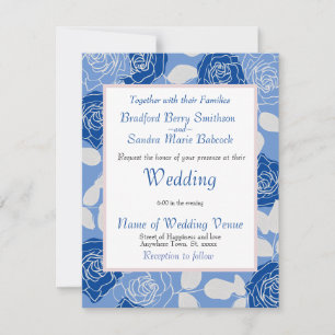 Save The Date Dusty Blue Elegant Blanc Gris Floral Mariage Coeur
