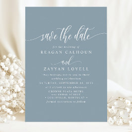 Save The Date Dusty Blue Elegant Calligraphie Enregistrer La Dat