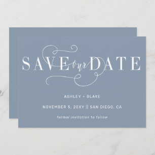 Save The Date Dusty Blue Elegant Simple Calligraphie manuscrite