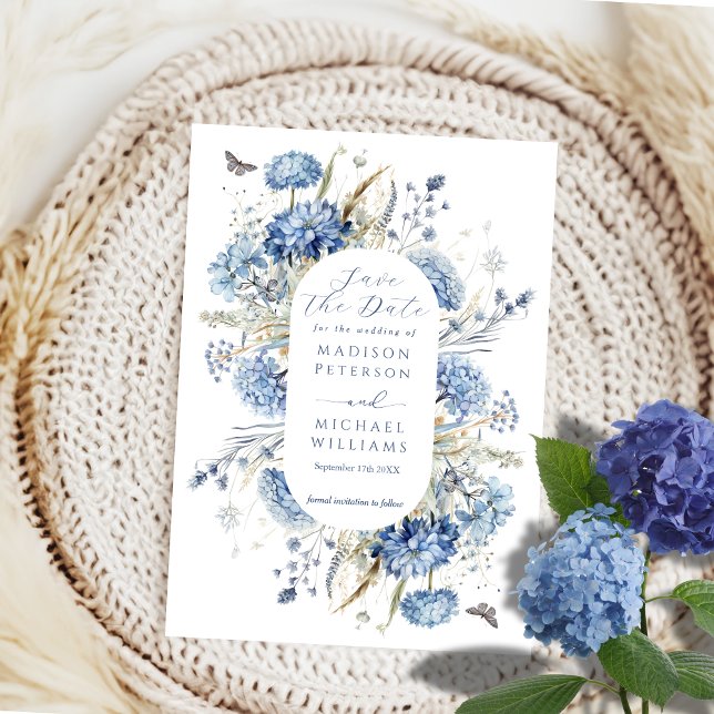 Save The Date Dusty Blue Fleur sauvage & Butterfly Mariage éléga (Créateur téléchargé)