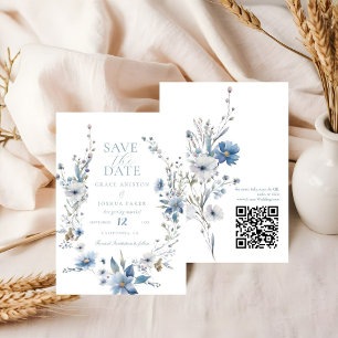 Save The Date Dusty Blue Floral Mariage de la végétation de prin
