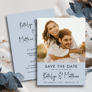 Save The Date Dusty Blue Fun Script Mariage photo moderne